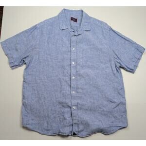 UNTUCKit Cameron Blue 100% Linen Short Sleeve Button-Up Shirt Men's Size Large